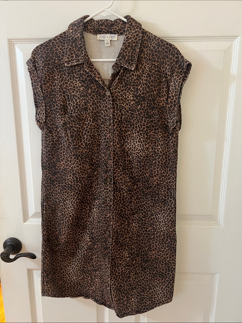 She + Sky Brown and Black Leopard Print Mini Shirt Dress